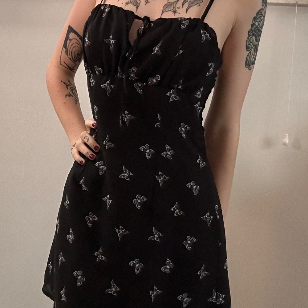 Black Floral Spaghetti Strap Butterfly Dress